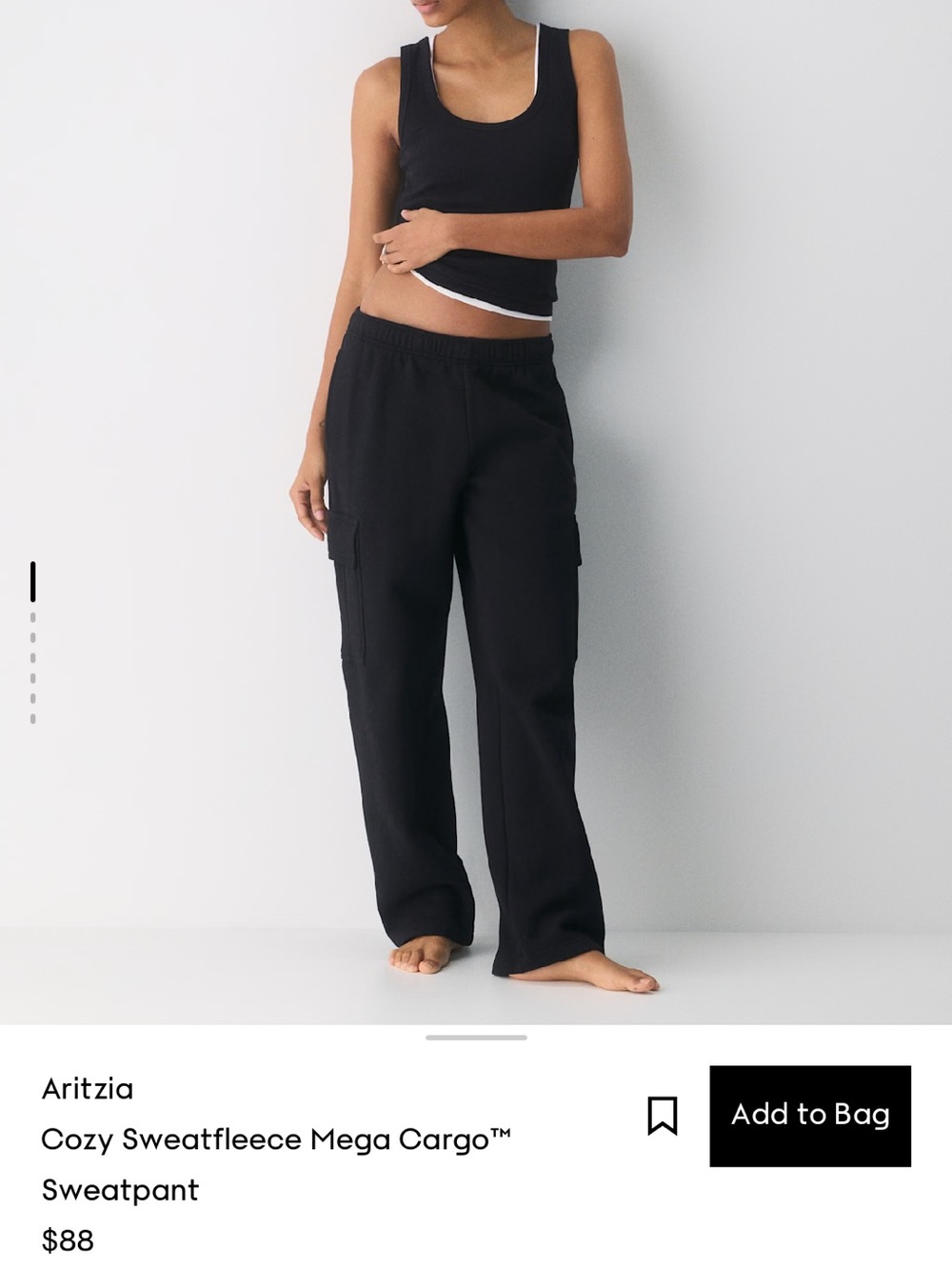 Aritzia Cozy Sweatfleece Mega Cargo Sweatpant - Black Size M NWT